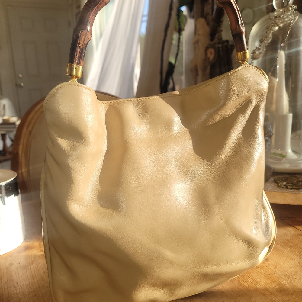 Gucci Cream Leather Hobo with Bamboo Handle